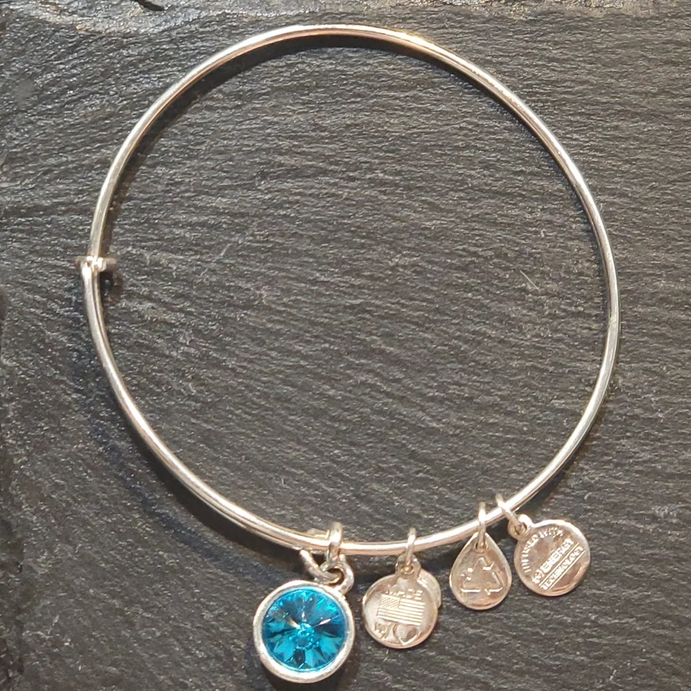 Alex and Ani December Birthstone Swarovski Blue Zircon Bracelet Bangle Charm - Picture 2 of 7